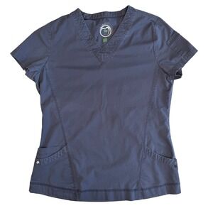 Health Pro Scrub Top Navy Blue V-Neck Stretch Medical Nursing Workwear Size M